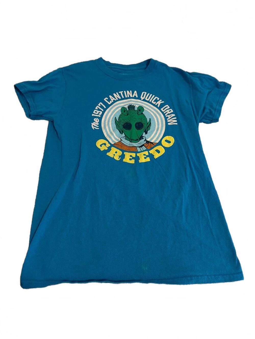 Mens Star Wars Small Blue Casual Graphic Tee Greedo